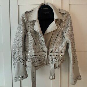 Nour Hammour Women's Studded Lambskin Leather Motorcycle Jacket